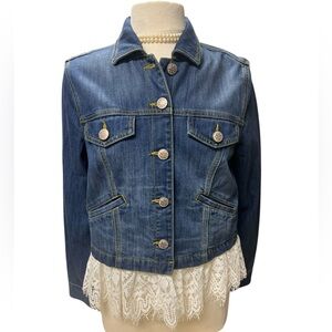 CAbi Denim Jacket with Lace Trim removable size medium decorative buttons newer